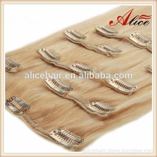 Cheap indian remy double drawn clip hair extensions